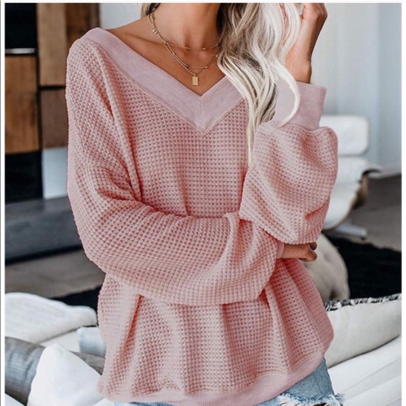 🍁Oversized Off Shoulder Waffle Knit Sweater🍁 - Picture 3 of 8